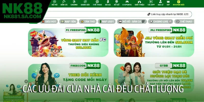 Các ưu đãi của nhà cái đều chất lượng